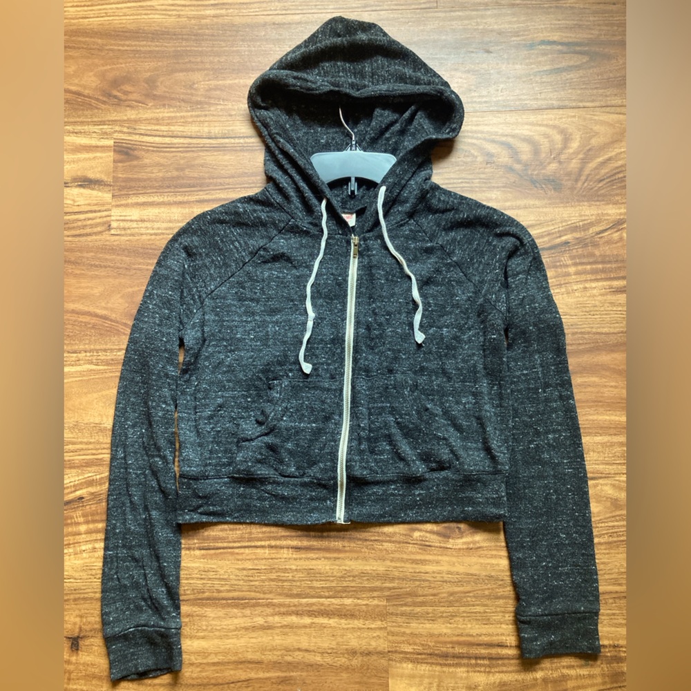 Mossimo Supply Co. Crop Zip Hoodie Dark Heather Gray